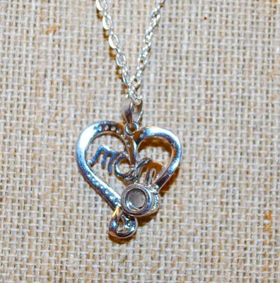 "Mom Love You" Heart .925 Silver PENDANT (1" x ¾') on a Silver Tone Necklace Chain 18" L