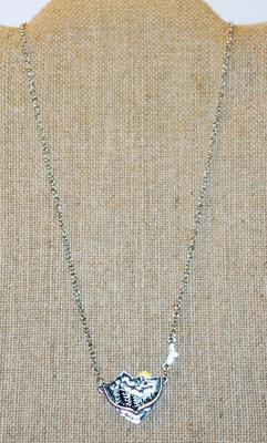 Mountain & Forest PENDANT (1½" x 1" ) on .925 Silver Necklace Chain 18" L