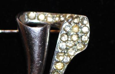 Antique STERLING SILVER .925 Harp-Style Brooch with Clear Stones 1"