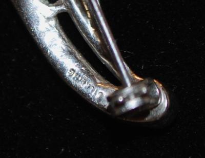 Antique STERLING SILVER .925 Harp-Style Brooch with Clear Stones 1"