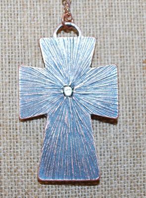 Turquoise Styled Hammered Cross PENDANT (2¼" x 1½") on a Rose Gold Necklace Chain 19" L