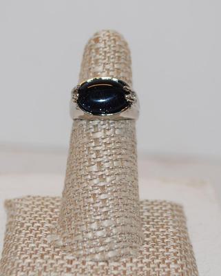 Size 6 Black 10k Cushion Shaped Crackled Stone STERLING SILVER .925 Ring (5.5g)