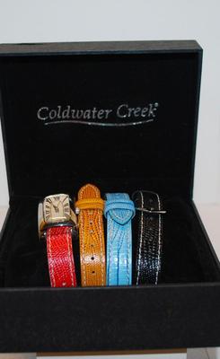"Coldwater Creek" Watch Set with Rectangle Watch Face & 4 Assorted Colored Bands with Box