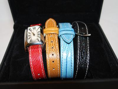 "Coldwater Creek" Watch Set with Rectangle Watch Face & 4 Assorted Colored Bands with Box