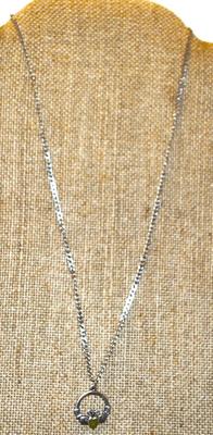 Made in Ireland -- .925 Silver CONNEMARA MARBLE Claddagh PENDANT (¾" Diam.) on Silver Tone Necklace Chain 18" L