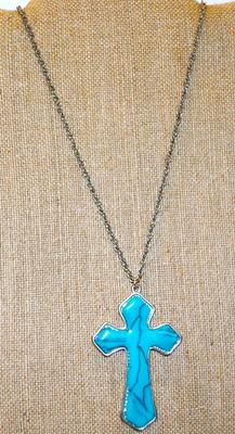 Large Blue Crackle Cross PENDANT (3