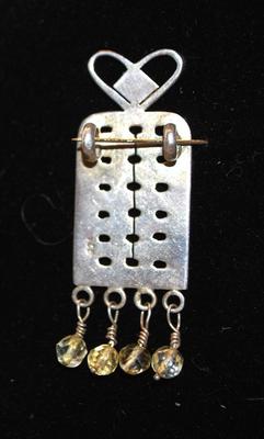 .925 Silver Perforated Double Hook Metal PENDANT (2¾" x ¾") with Dangle Stones on a Silver Tone Rope Chain 30" L