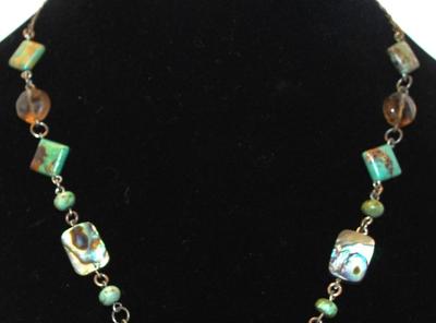 "LakeStone" (Lake Michigan) Necklace with Mother-of-Pearl & Jade-Style Accents 18" L