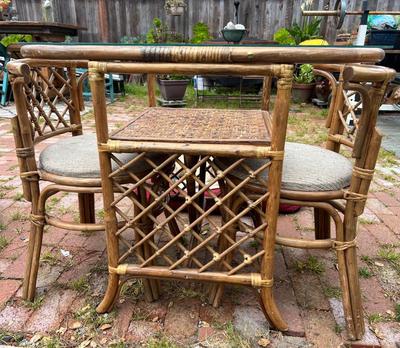 Vintage Bamboo Rattan Honeymoon Breakfast Dining Table MCM Boho