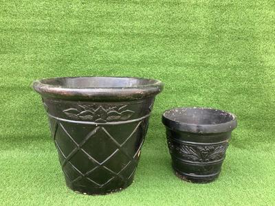 124 One Large & One Small Black Styrofoam Planters