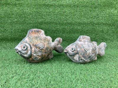 128 Two Terracotta Fish Garden Art Sculptures