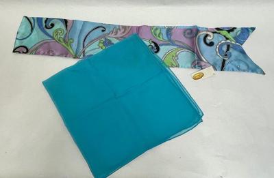 2 pc Scarves Scarf Lot - floral paisley pattern and solid turquoise