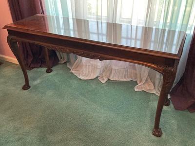 LOT 114: Vintage Claw and Ball Foot Wood Serving Table