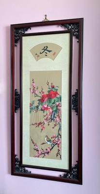 LOT 116: Asian Silk Floral Wall Panel