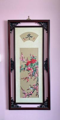 LOT 116: Asian Silk Floral Wall Panel