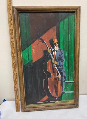 Painting of Jazz Musician Man Bass Player framed artwork Jessamine Carole Fitschen