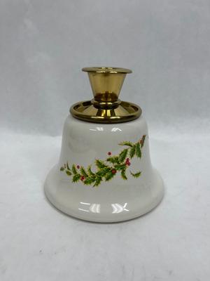 Teleflora Holly Christmas Decor Candlestick Holder brass & ceramic