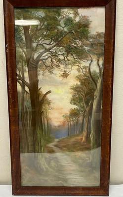 Antique Framed Forest Path chalk on paper landscape