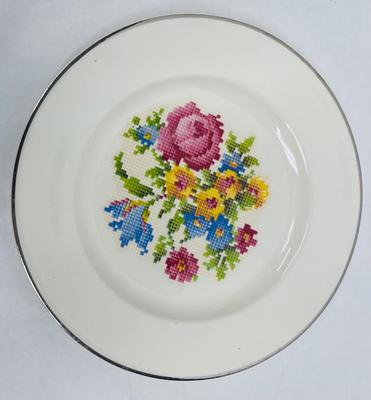 Vintage Petit Point Floral Salad Plate