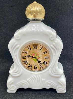 Cologne Bottle Clock Shaped white milk glass Avon