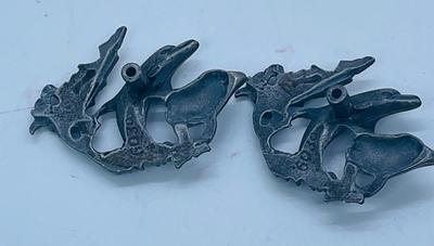 2 Leaping Dolphin Pewter Metal Cap Badge Pins or Drawer Pulls
