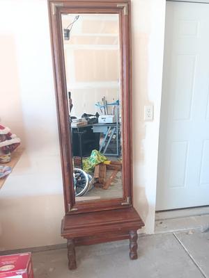 Wooden pier mirror with beveled glass and gold corner accents