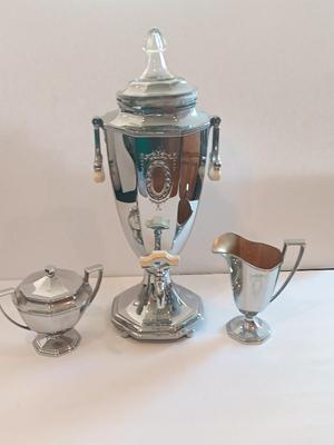 Antique L.F. & C. Art Deco Universal electric percolator /brew coffee pot with matching cream & sugar