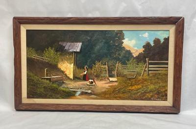 Oil on Canvas Farm Life Painting Landscape Framed Large