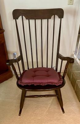 Wood Rocking Chair dark stained maple with chair pad