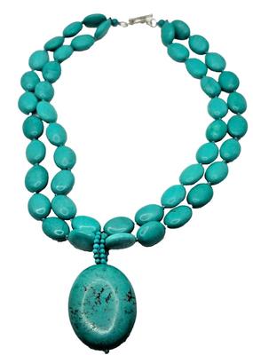Lucas Lameth Double Stand Turquoise Sterling Silver Necklace & Pendant