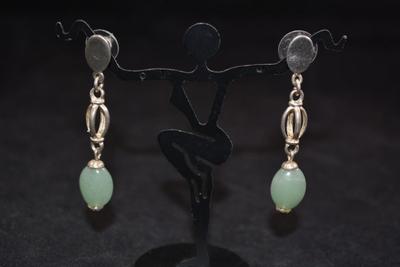 925 Sterling & Jade Drop Earrings 9.0g
