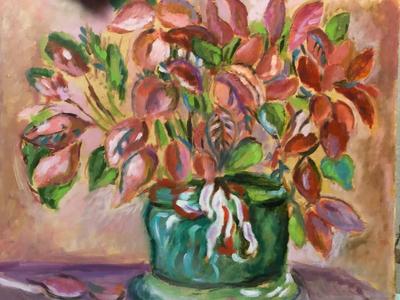 Unframed Oil on Canvas Impressionist Styler Floral Still Life, Signed Betsy West