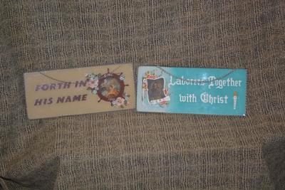 Set of 2 Very Vintage Hand Painted Glass Biblical Wall Art Hangings