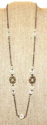 Vintage Style Acrylic Rhombus Beads on a Gold Tone Necklace Chain 28" L