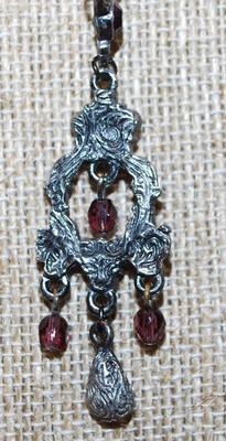 Cranberry Red Dangle Stones Necklace on a Dark Silver Tone Chain 18" L