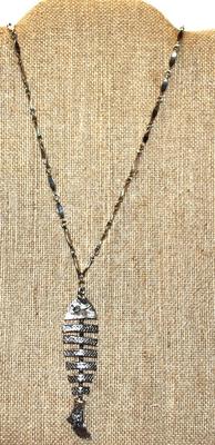 Nice Silver Tone Chain (28" L) with a Split-Piece Silver Fish (3" L ) -- Only ½ Tail
