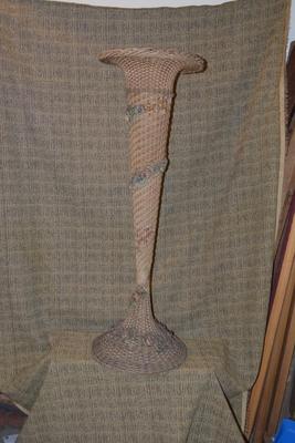 Early 20 th Century Wicker Plant Stand w/ Gesso Roses 44”x15”x15”