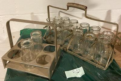 Lot of Vintage Embossed Urine Specimen Bottles and Metal Carriers