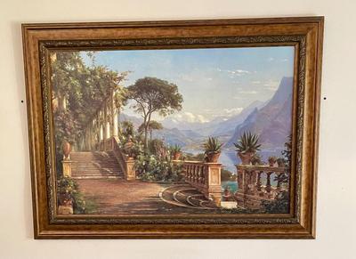 Framed Wall Art Landscape Lithograph of a Mediterranean Villa 36 x 48 inches