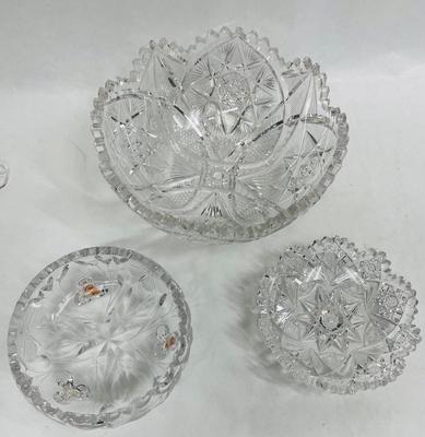 3 American Brilliant Cut Glass Serving Bowls with Sawtooth Rims
