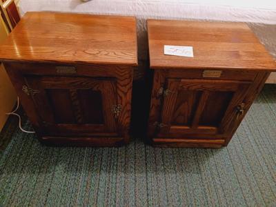 2 MATCHING WHITE CLAD END TABLES WITH STORAGE CABINET