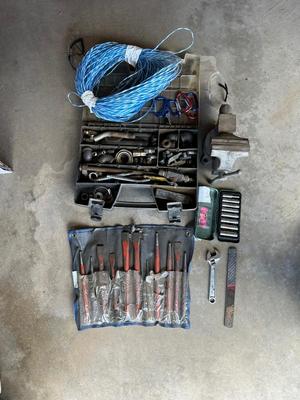 BENCH VISE, STEEL PUNCHES, CHISELS, CRESCENT WRENCH, SOCKETS AND MORE