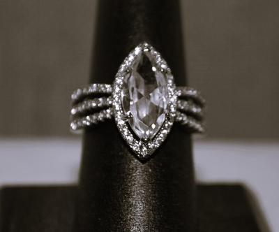 Size 7¼ Large Clear Marquise Cut Ring with 