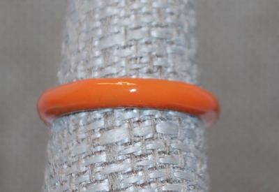 Size 7 Bright Orange Enamel Style Ring with Single Round Stone (2.3g)