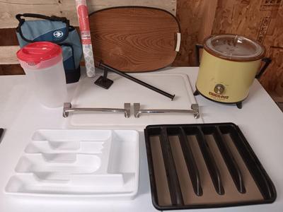 Kitchen essentials - silverware trays - pitcher - crockpot - towel hangers - and more