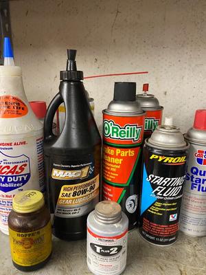 Automotive and Other Lubrcants Along With Plastic Storage Bins