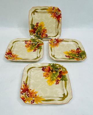 Set of 4 Square Small Plates Autumn Fall Leaves