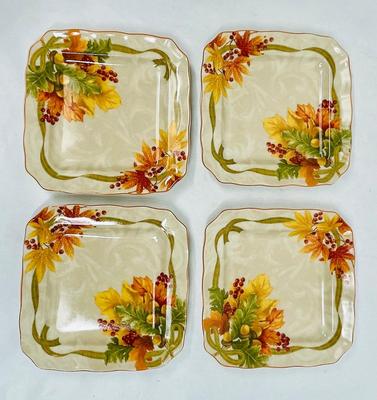 Set of 4 Square Small Plates Autumn Fall Leaves