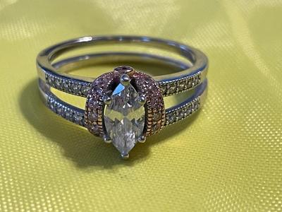 Ladies Sterling Silver CZ Ring Size 11-3/4 in VG Preowned Condition as Pictured.
