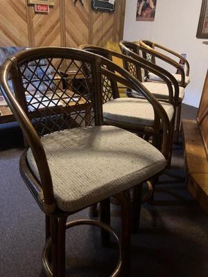 4 BAMBOO SWIVEL BAR STOOLS